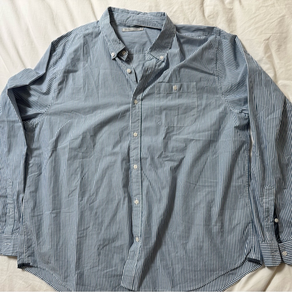 Outerknown Men's Blue Pinstripe Button Down Shirt